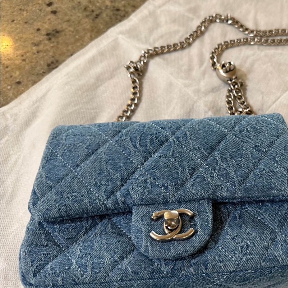 Flap bag- Denim Blue Quilted Mini Bag.